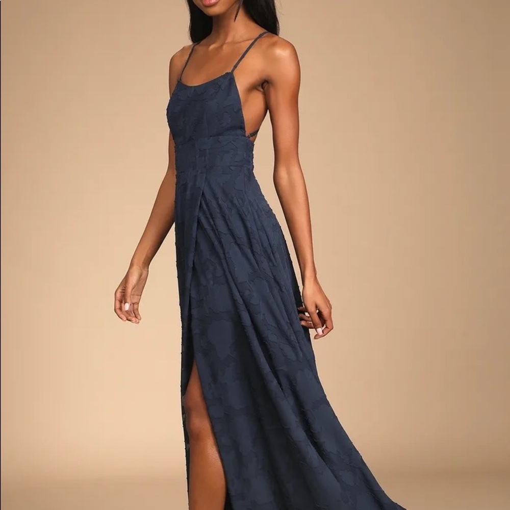 Let There Be Romance Navy Blue Burnout Floral Maxi Dress Lulus